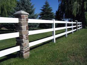 Stone Pillar with Ranch Rail Fence